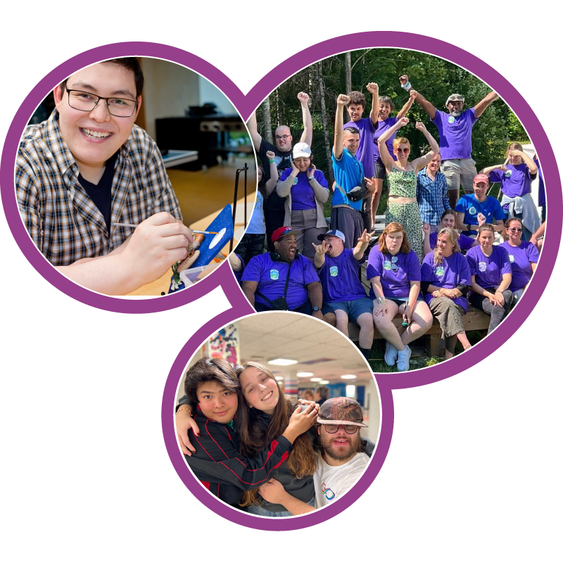 Neurodiverse people in 3 purple rings