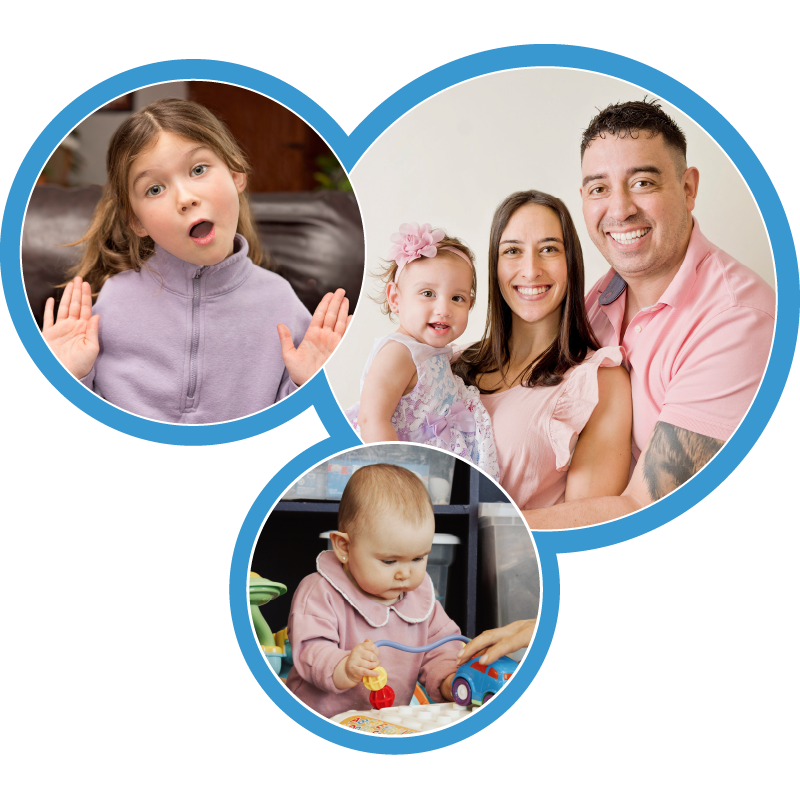 Photos of families and young children and babies